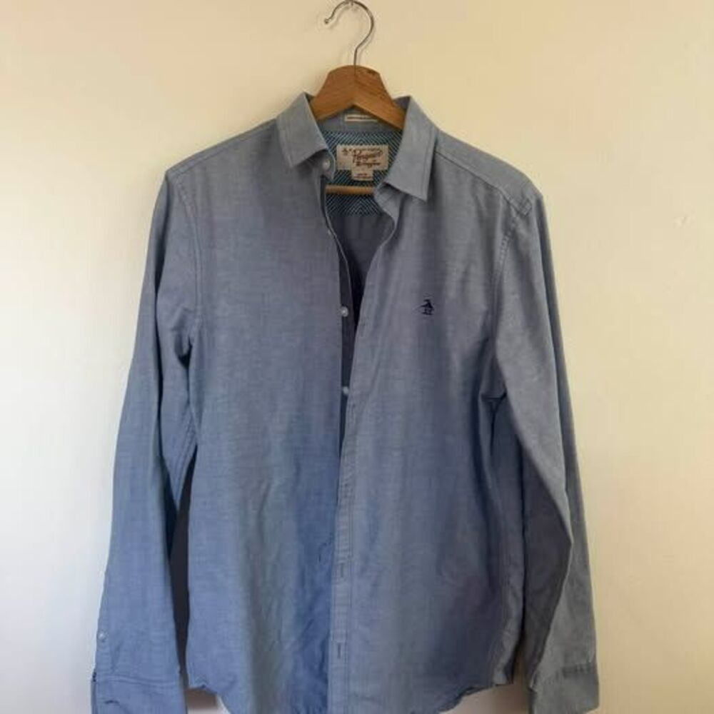 Penguin by Munsingwear Shirt Mens Small - Heritage Slim Fit Blue Oxford Shirt